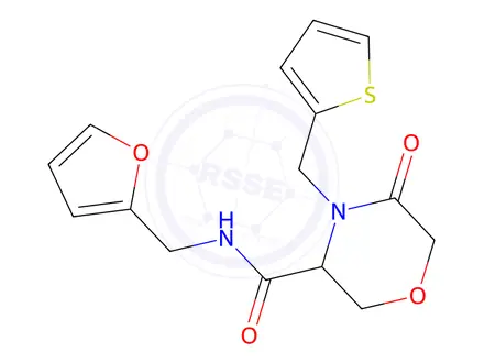 Chemical structure of N-(Furan-2-ylmethyl)-5-oxo-4-(thiophen-2-ylmethyl)morpholine-3-carboxamide
