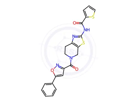 Chemical structure of N-(5-(5-Phenylisoxazole-3-carbonyl)-4,5,6,7-tetrahydrothiazolo[5,4-c]pyridin-2-yl)thiophene-2-carboxamide