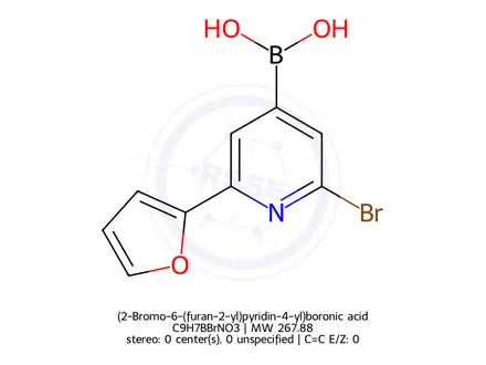Chemical structure of (2-Bromo-6-(furan-2-yl)pyridin-4-yl)boronic acid