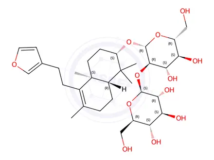 Chemical structure of [[2S,(+)]-5-[2-(3-Furanyl)ethyl]-1,2,3,4,4a,7,8,8aα-octahydro-1,1,4aβ,6-tetramethylnaphthalene-2β-yl]2-O-β-D-glucopyranosyl-β-D-glucopyranoside