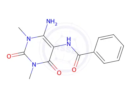 Chemical structure of N-(6-Amino-1,3-dimethyl-2,4-dioxo-1,2,3,4-tetrahydropyrimidin-5-yl)benzamide