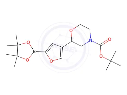 Chemical structure of Tert-butyl 2-(5-(4,4,5,5-tetramethyl-1,3,2-dioxaborolan-2-yl)furan-3-yl)morpholine-4-carboxylate