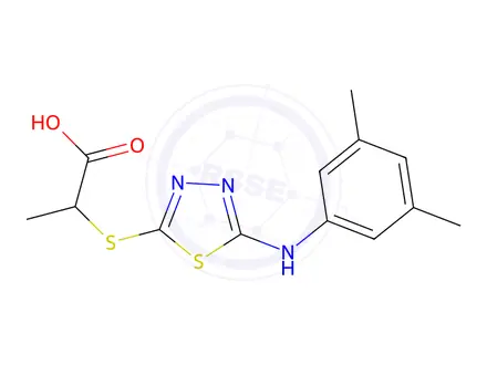 Chemical structure of 2-({5-[(3,5-Dimethylphenyl)amino]-1,3,4-thiadiazol-2-yl}sulfanyl)propanoic Acid