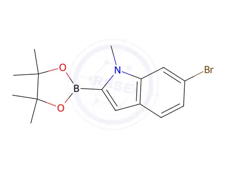 Chemical structure of 6-Bromo-1-methyl-2-(4,4,5,5-tetramethyl-1,3,2-dioxaborolan-2-yl)-indole