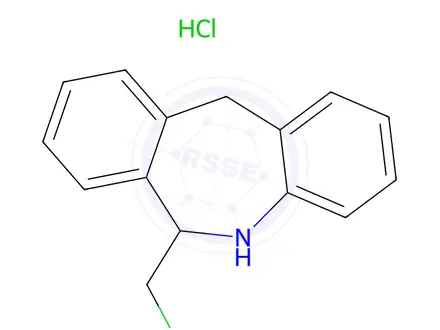 Chemical structure of 6-(chloromethyl)-6,11-dihydro-5H-dibenzo[b,e]azepine hydrochloride