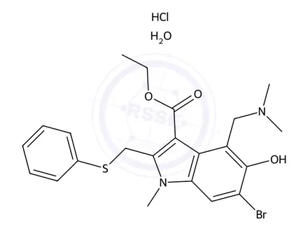 Chemical structure of Umifenovir Hydrochloride Monohydrate - API Standards