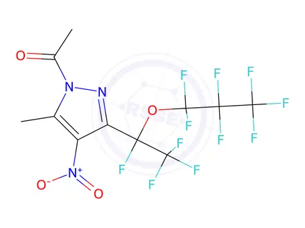 Chemical structure of 1-Acetyl-5(3)-methyl-4-nitro-3(5)-[perfluoro(1-propoxyethyl)]pyrazole