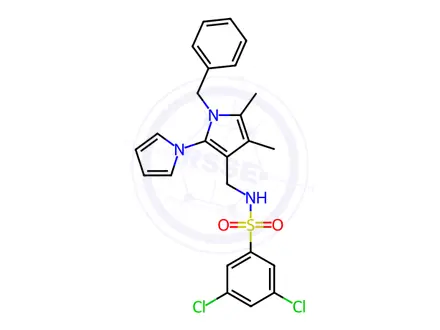 Chemical structure of N-((1'-benzyl-4',5'-dimethyl-1'H-[1,2'-bipyrrol]-3'-yl)methyl)-3,5-dichlorobenzenesulfonamide