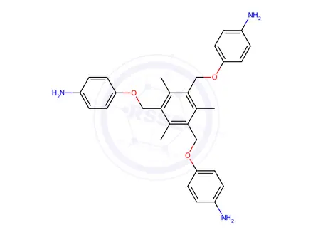 Chemical structure of 4,4',4'-(((2,4,6-trimethylbenzene-1,3,5-triyl)tris(methylene))tris(oxy))trianiline