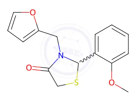 Chemical structure of 3-(Furan-2-ylmethyl)-2-(2-methoxyphenyl)thiazolidin-4-one