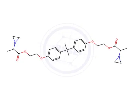 Chemical structure of [(isopropylidene)bis(p-phenyleneoxy)]diethylene bis(alpha-methylaziridine-1-acetate)