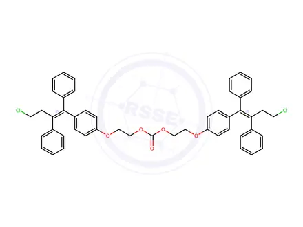 Chemical structure of bis(2-(4-((Z)-4-chloro-1,2-diphenylbut-1-en-1-yl)phenoxy)ethyl) carbonate