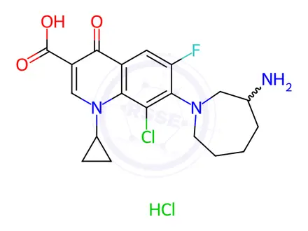 Chemical structure of 7-(3-Aminoazepan-1-yl)-8-chloro-1-cyclopropyl-6-fluoro-4-oxo-1,4-dihydroquinoline-3-carboxylic Acid Hydrochloride