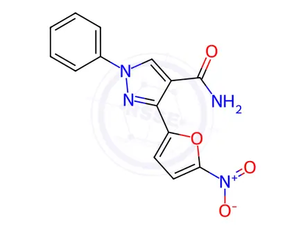 Chemical structure of 3-(5-Nitrofuran-2-yl)-1-phenyl-1H-pyrazole-4-carboxamide