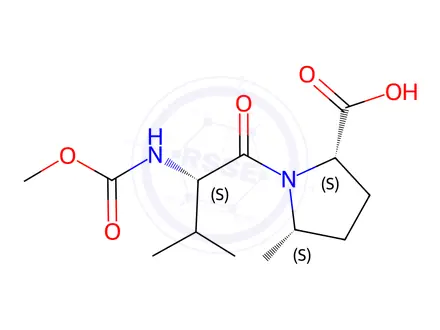 Chemical structure of (5S)-N-(Methoxycarbonyl)-L-valyl-5-methyl-L-proline