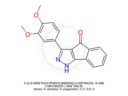 Chemical structure of 3-(3,4-Dimethoxyphenyl)-1H,4H-indeno[1,2-c]pyrazol-4-one
