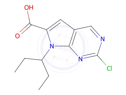 Chemical structure of 2-Chloro-7-(pentan-3-yl)-7H-pyrrolo[2,3-d]pyrimidine-6-carboxylic acid