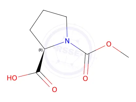 Chemical structure of (2R)-1-methoxycarbonylpyrrolidine-2-carboxylic acid