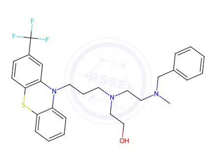 Chemical structure of N-Benzyl-N-methyl-2-[N’-[3-[2-(trifluoromethyl)-10H-phenothiazin-10-yl]propyl]ethanolamine]ethylamine