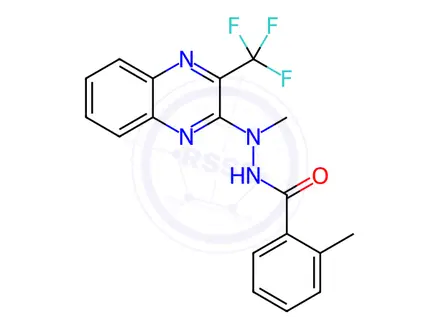 Chemical structure of N',2-dimethyl-N'-(3-(trifluoromethyl)quinoxalin-2-yl)benzohydrazide