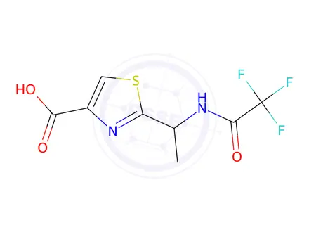 Chemical structure of 2-(1-(2,2,2-Trifluoroacetamido)ethyl)thiazole-4-carboxylic acid