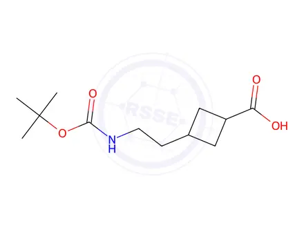 Chemical structure of 3-(2-((Tert-butoxycarbonyl)amino)ethyl)cyclobutane-1-carboxylic acid