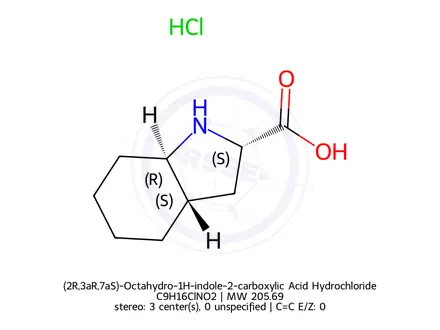 Chemical structure of (2R,3aR,7aS)-Octahydro-1H-indole-2-carboxylic Acid Hydrochloride
