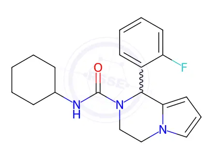 Chemical structure of N-Cyclohexyl-1-(2-fluorophenyl)-3,4-dihydropyrrolo[1,2-a]pyrazine-2(1H)-carboxamide