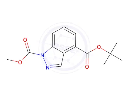 Chemical structure of tert-Butyl methyl 1H-indazole-1,4-dicarboxylate