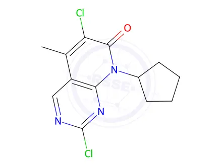 Chemical structure of 2,6-dichloro-8-cyclopentyl-5-methylpyrido[2,3-d]pyrimidin-7(8H)-one