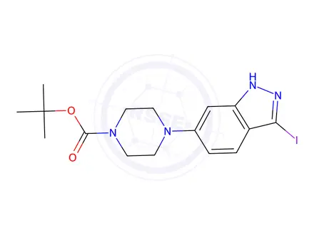 Chemical structure of tert-Butyl4-(3-iodo-1H-indazol-6-yl)piperazine-1-carboxylate