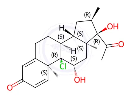 Chemical structure of (11b,16a)-9-Chloro-11,17-dihydroxy-16-methyl-pregna-1,4-diene-3,20-dione(Mometasone Impurity M)