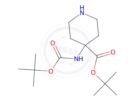 Chemical structure of tert-Butyl 4-((tert-butoxycarbonyl)amino)piperidine-4-carboxylate