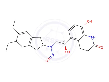 Chemical structure of (R)-N-(5,6-diethyl-2,3-dihydro-1H-inden-2-yl)-N-(2-hydroxy-2-(8-hydroxy-2-oxo-1,2,3,4-tetrahydroquinolin-5-yl)ethyl)nitrous amide