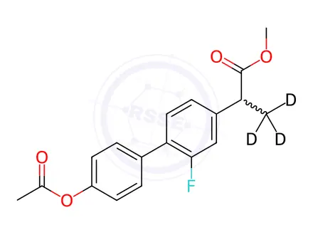 Chemical structure of 2-(4'-Acetoxy-2-fluoro-biphenyl-4-yl)propionic Acid-d3 Methyl Ester
