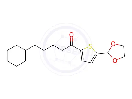 Chemical structure of (4-Cyclohexyl)butyl 5-(1,3-dioxolan-2-yl)-2-thienyl ketone