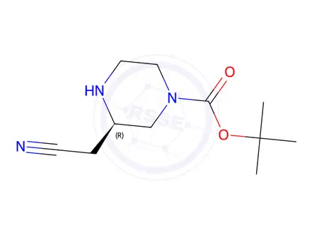Chemical structure of tert-butyl (3R)-3-(cyanomethyl)piperazine-1-carboxylate