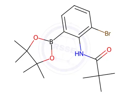 Chemical structure of N-(2-bromo-6-(4,4,5,5-tetramethyl-1,3,2-dioxaborolan-2-yl)phenyl)pivalamide