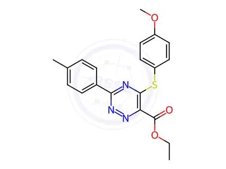Chemical structure of Ethyl 5-[(4-methoxyphenyl)sulfanyl]-3-(4-methylphenyl)-1,2,4-triazine-6-carboxylate