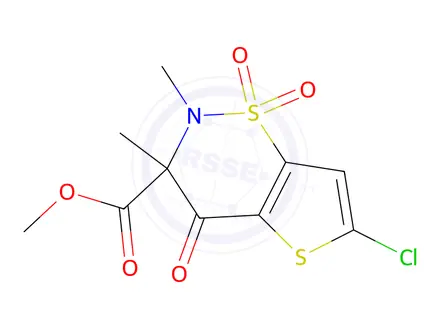 Chemical structure of methyl 6-chloro-2,3-dimethyl-4-oxo-3,4-dihydro-2H-thieno[2,3-e][1,2]thiazine-3-carboxylate 1,1-dioxide