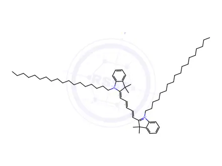 Chemical structure of 2-(5-(3,3-Dimethyl-1-octadecylindolin-2-ylidene)penta-1,3-dien-1-yl)-3,3-dimethyl-1-octadecyl-3H-indol-1-ium iodide