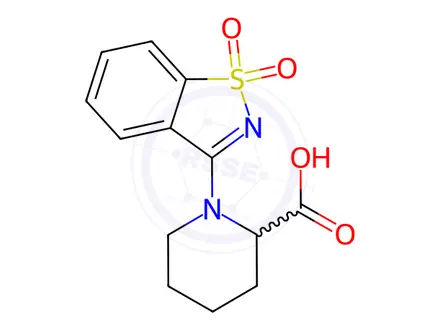 Chemical structure of 1-(1,1-Dioxo-1,2-benzothiazol-3-yl)piperidine-2-carboxylic acid