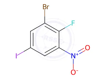Chemical structure of Benzene, 1-bromo-2-fluoro-5-iodo-3-nitro-