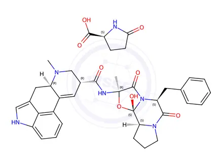 Chemical structure of 5-oxo-L-proline, compound with 5'alpha-benzyl-12'-hydroxy-2'-methylergotaman-3',6',18-trione (1:1)