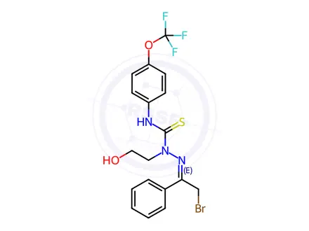 Chemical structure of N1-[4-(trifluoromethoxy)phenyl]-2-(2-bromo-1-phenylethylidene)-1-(2-hydroxyethyl)hydrazine-1-carbothioamide