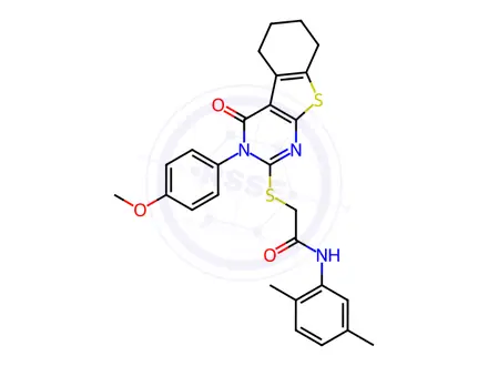Chemical structure of N-(2,5-Dimethylphenyl)-2-((3-(4-methoxyphenyl)-4-oxo-3,4,5,6,7,8-hexahydrobenzo[4,5]thieno[2,3-d]pyrimidin-2-yl)thio)acetamide