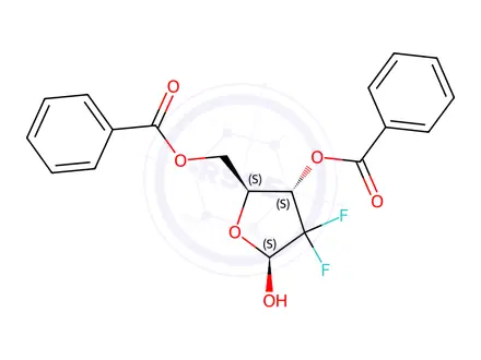 Chemical structure of (2R,3R)-4,4-Difluoro-2-hydroxy-5-oxopentane-1,3-diyl dibenzoate