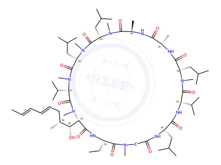 Chemical structure of (3S,6S,9S,12R,15S,18S,21S,24S,30S,33S)-30-ethyl-33-((1R,2R,4E,6E)-1-hydroxy-2-methylocta-4,6-dien-1-yl)-6,9,18,24-tetraisobutyl-3,21-diisopropyl-1,4,7,10,12,15,19,28-octamethyl-1,4,7,10,13,16,19,22,25,28,31-undecaazacyclotritriacontan-2,5,8,11,14,17,20,23,26,29,32-undecaone