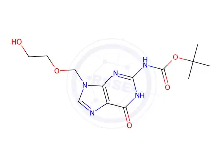Chemical structure of tert-Butyl (9-((2-hydroxyethoxy)methyl)-6-oxo-6,9-dihydro-1H-purin-2-yl)carbamate