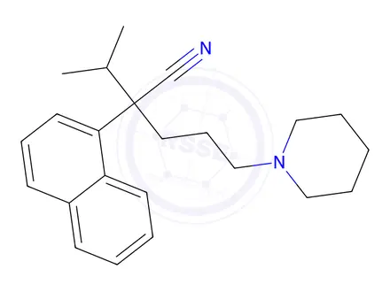 Chemical structure of α-Isopropyl-α-(1-naphtyl)-1-piperidinevaleronitrile